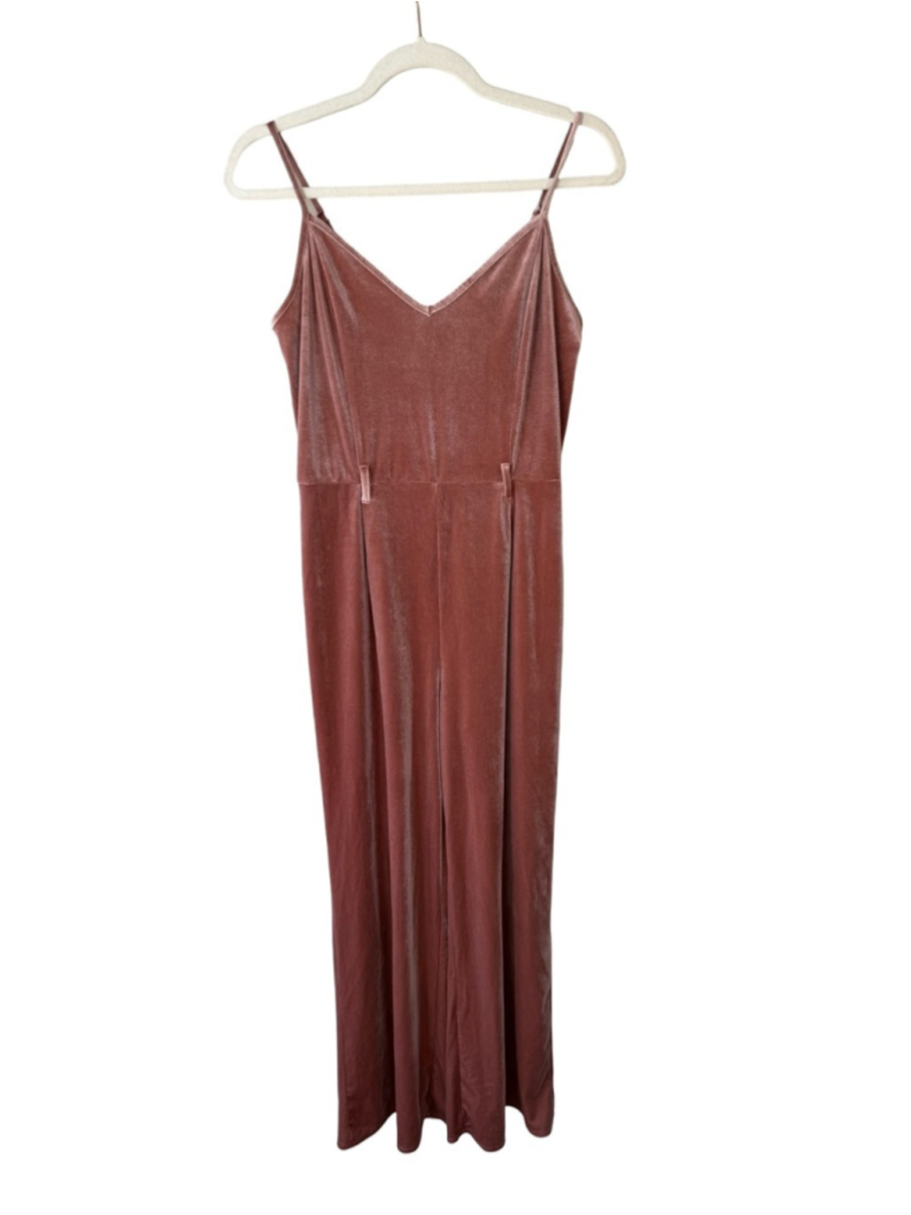 Forever 21 Dusty Rose Velvet V-Neck Wide-Leg Jumpsuit Size L Y2K Wedding - Picture 2 of 12